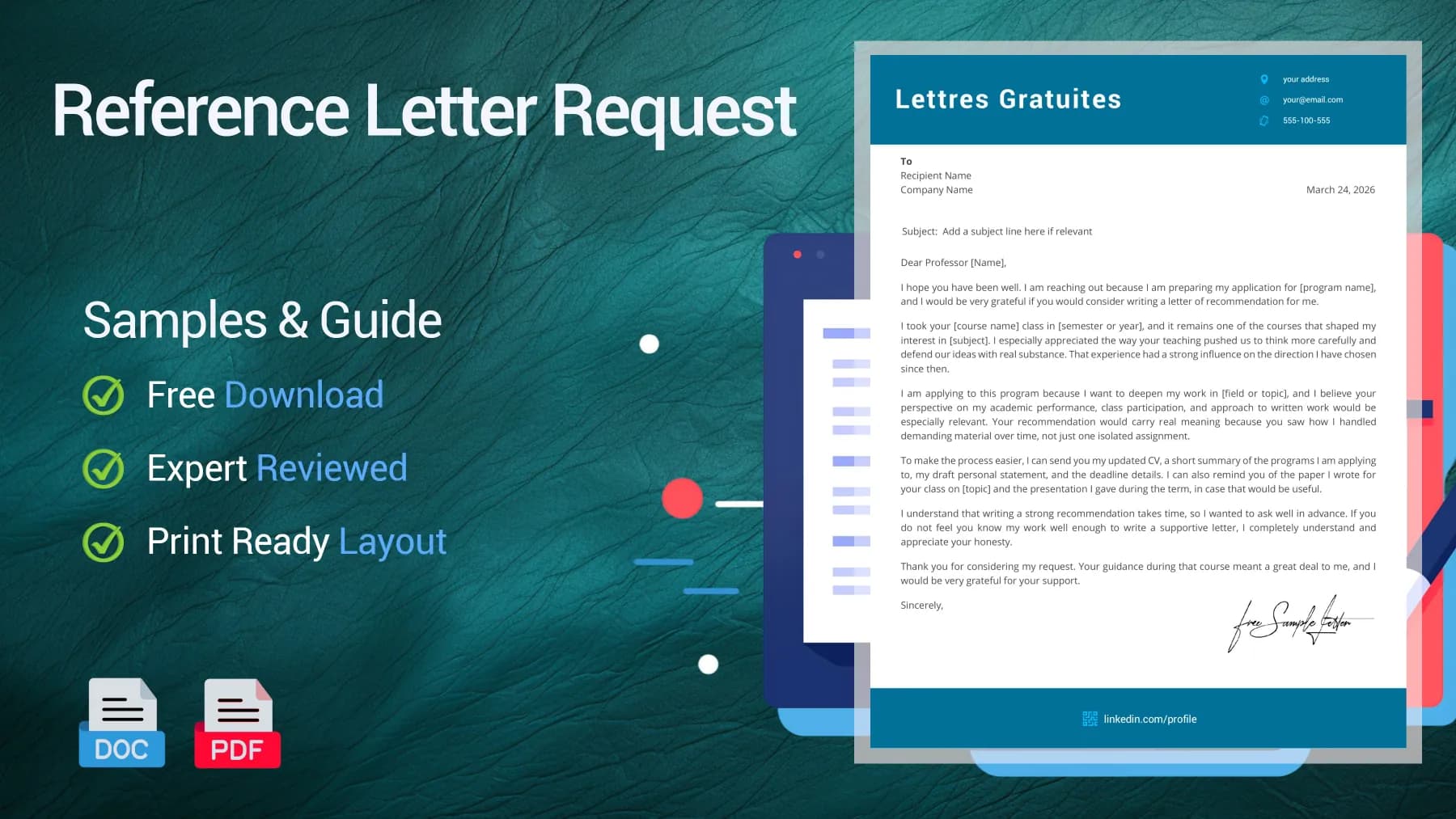 Example of a reference letter request for work, college or internship