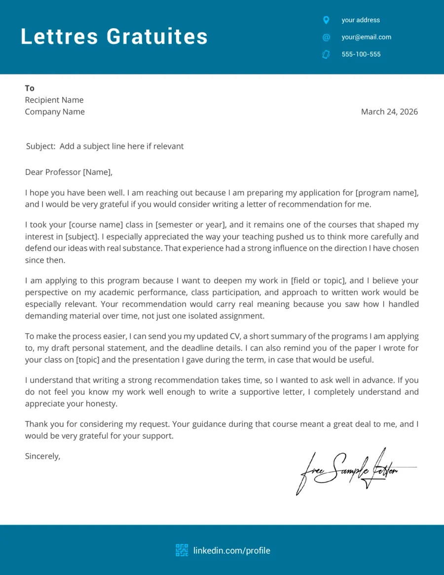 Preview a Request a Letter of Recommendation Template Before Word/PDF Download