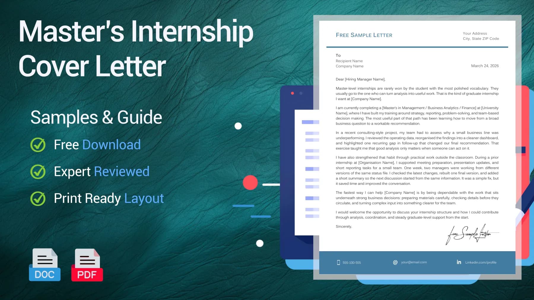 Example of a master program internship cover letter