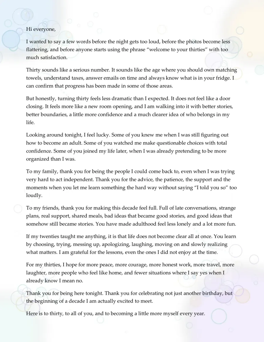 Preview of the 30th Birthday Speech Template You Can Download