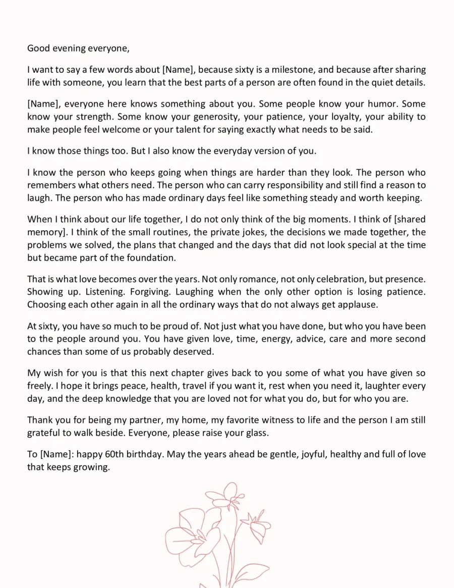 Preview of the 60th Birthday Speech Template You Can Download