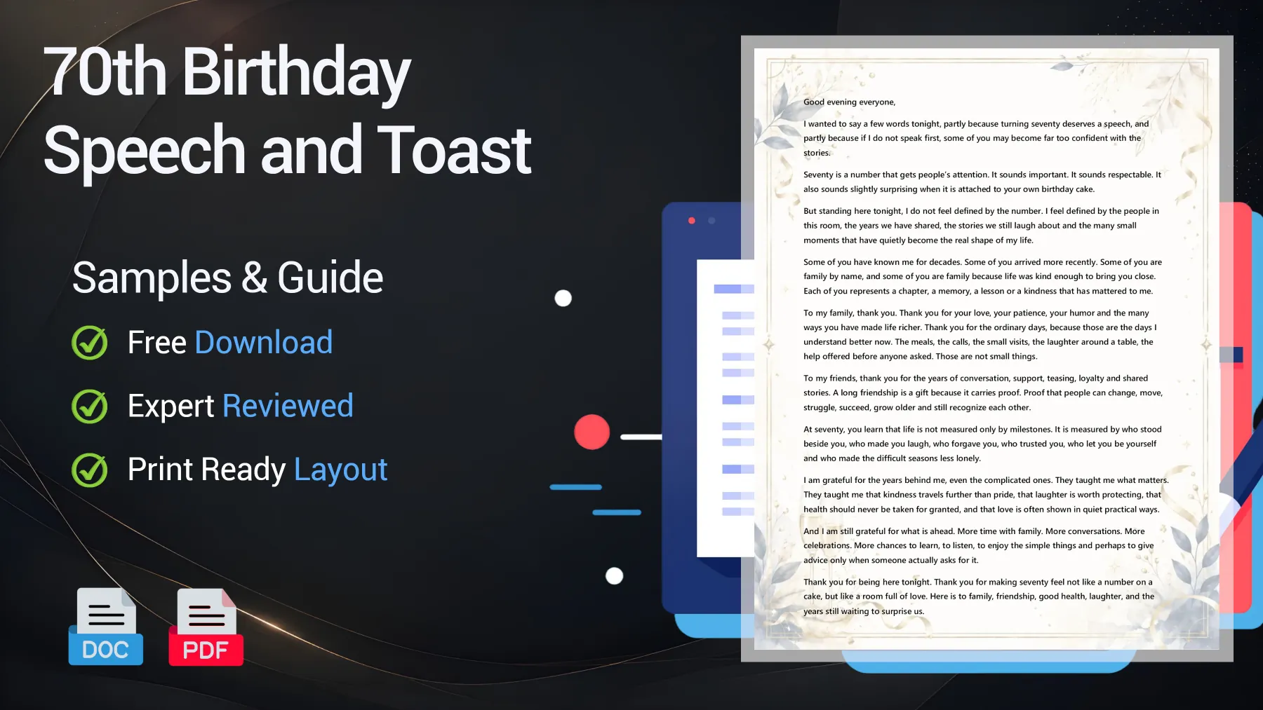 Example of a 70th birthday speech and meaningful birthday toast