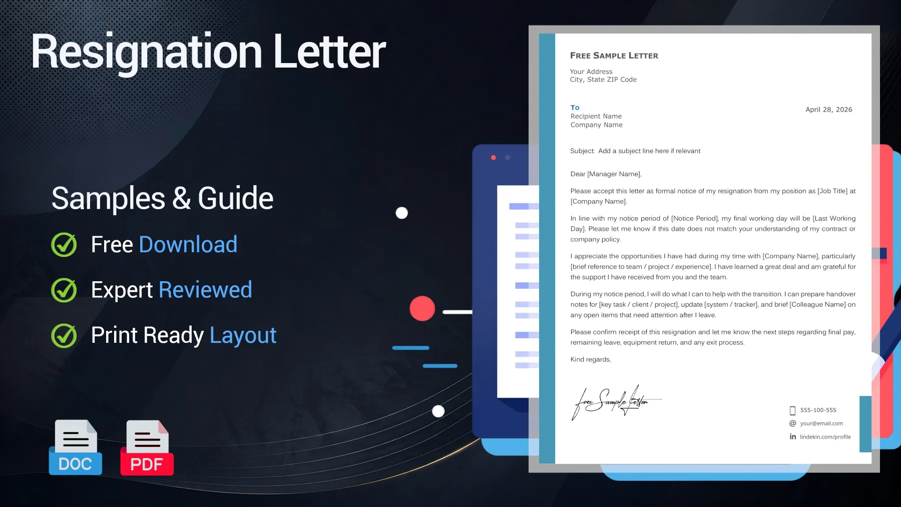 Example of a resignation letter for an employee leaving a job