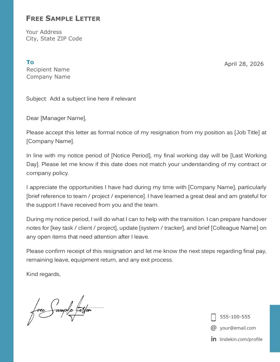 Preview of the Resignation Letter Template You Can Download