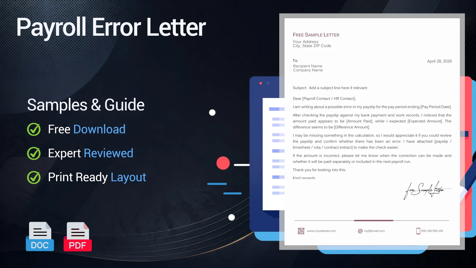 Example of a payroll error letter sent by an employee to HR or payroll