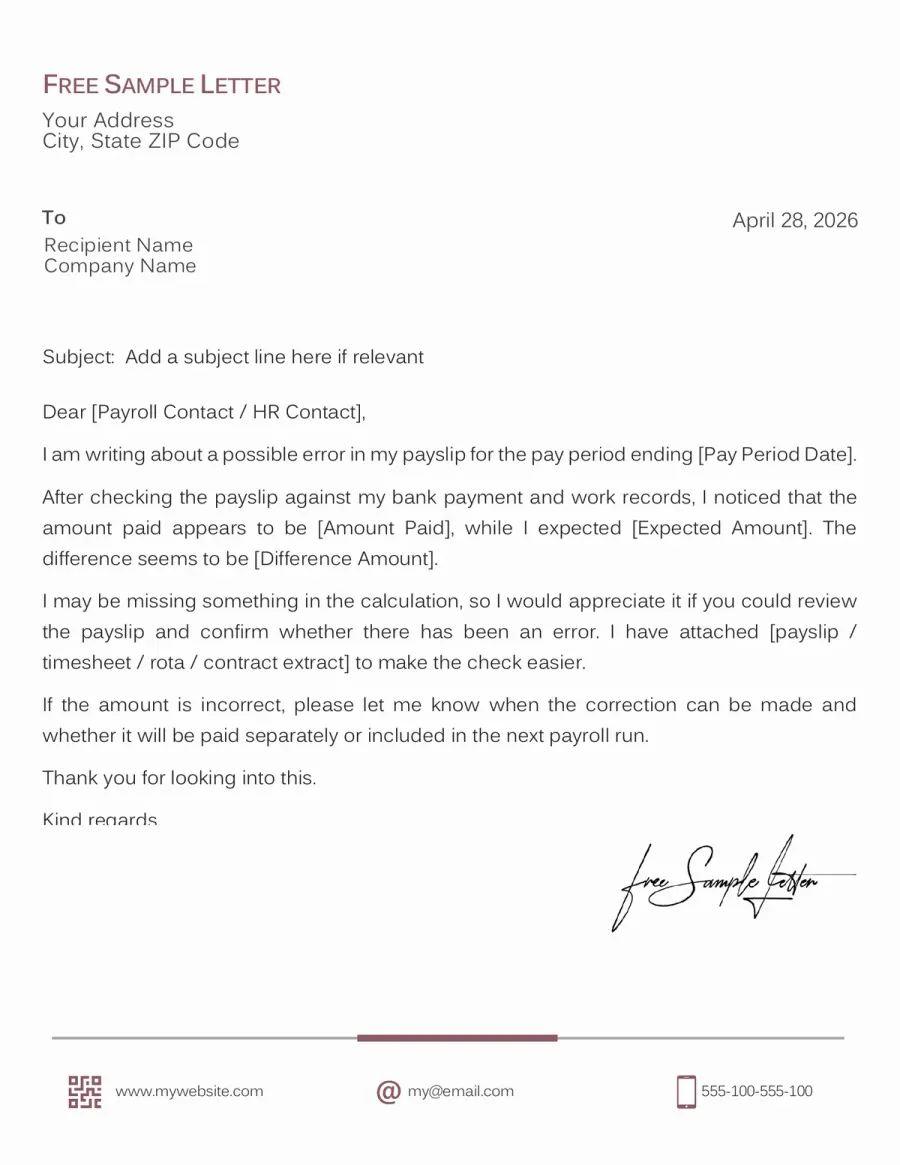 Preview of the Payroll Error Letter Template You Can Download