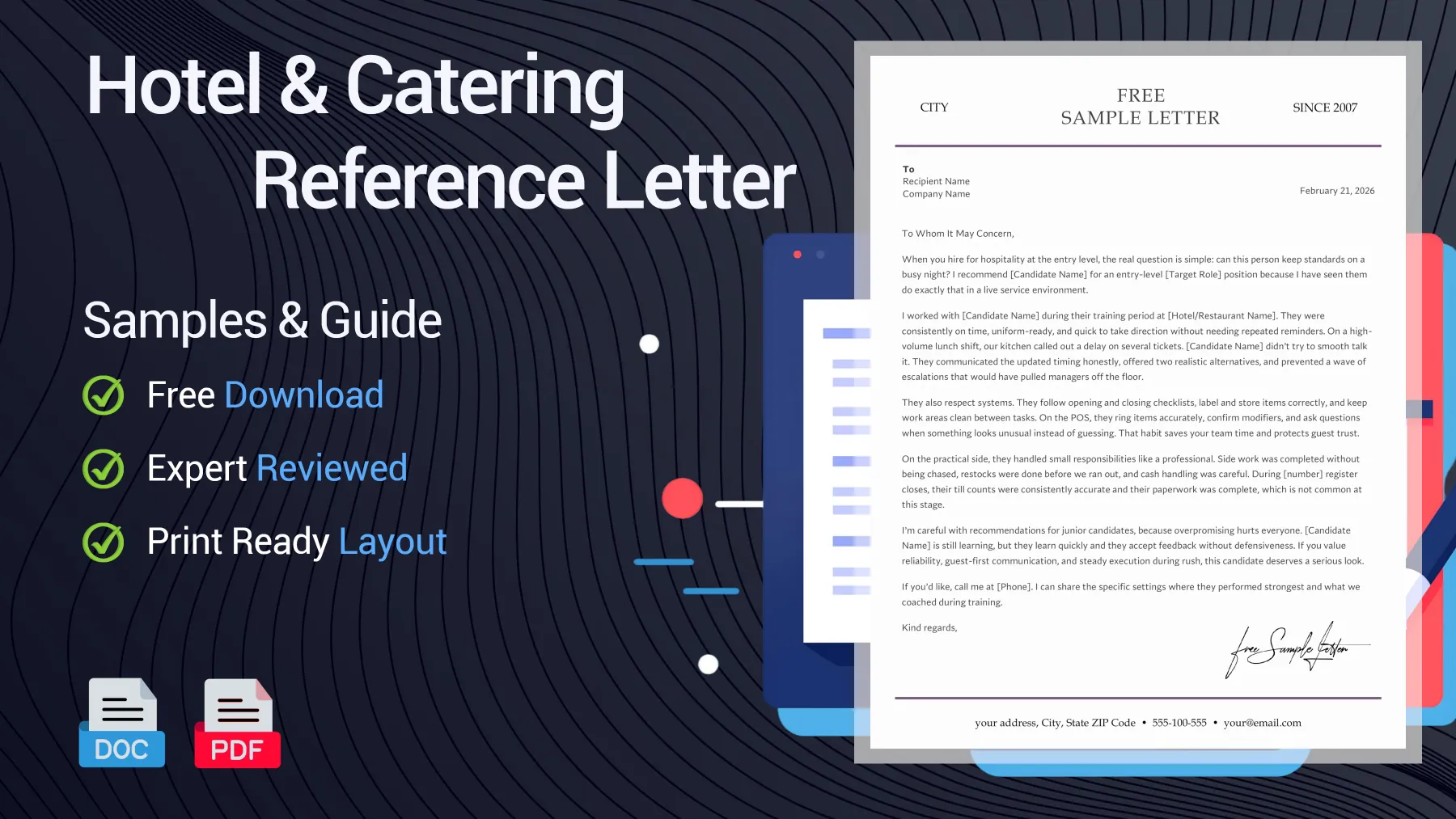 Example of a hotel and restaurant reference letter for a catering position
