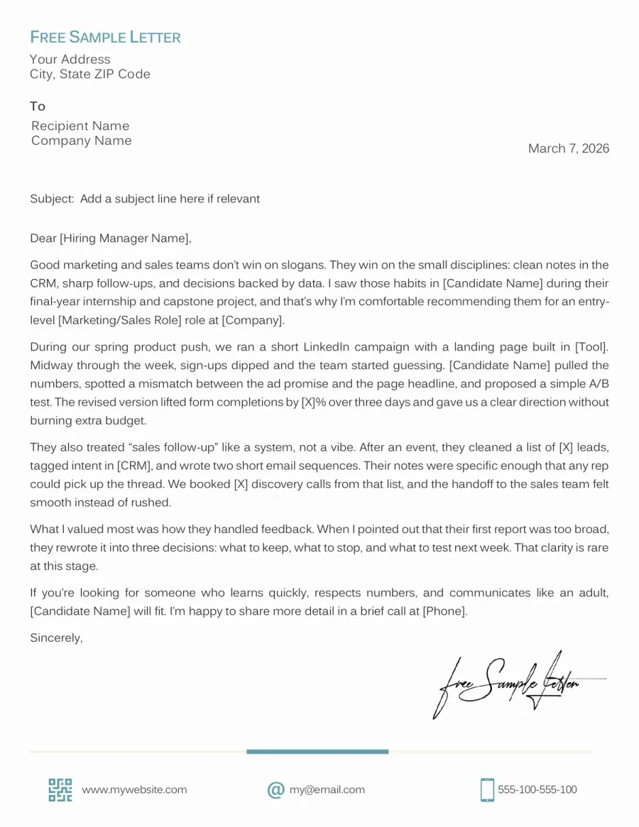 Marketing & Sales Reference Letter Template Preview Before Download (Word / PDF)