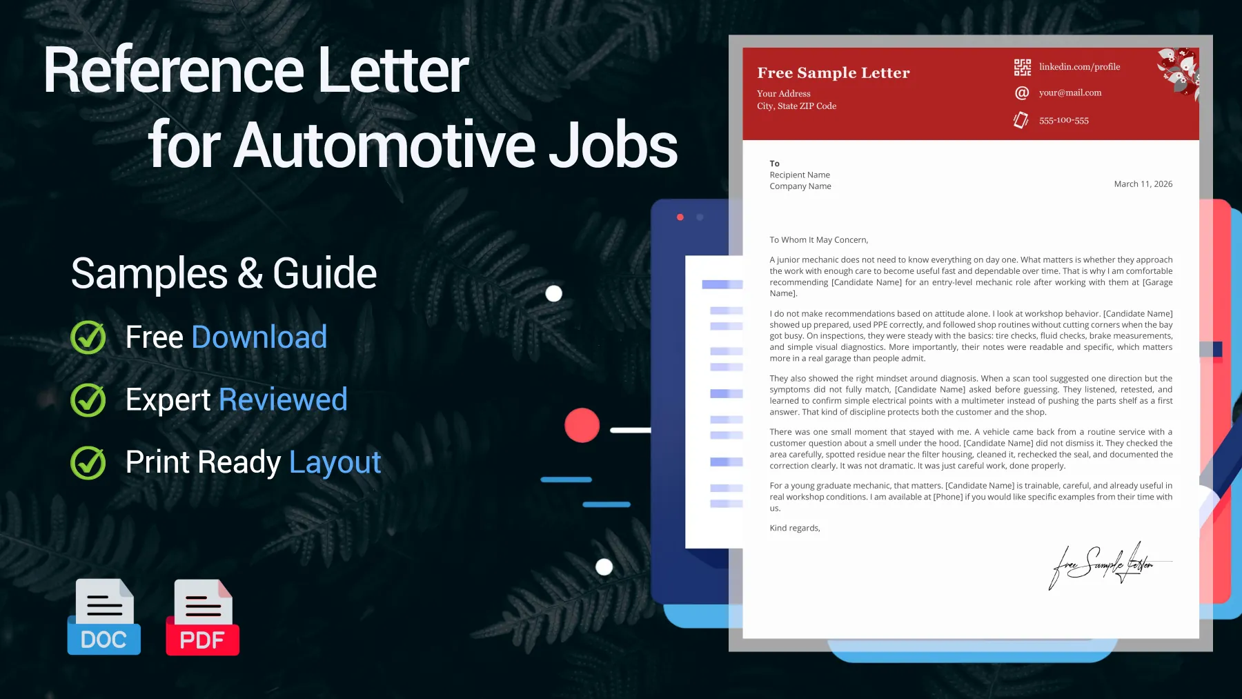 Example of an automotive reference letter for an automotive position