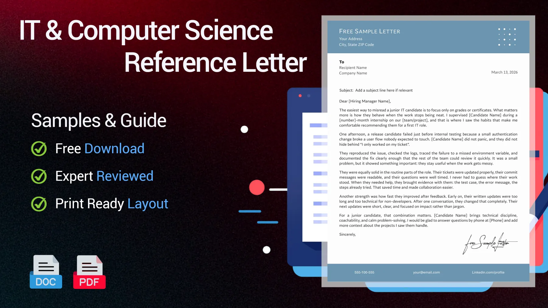 Example of an IT reference letter for a computer science position