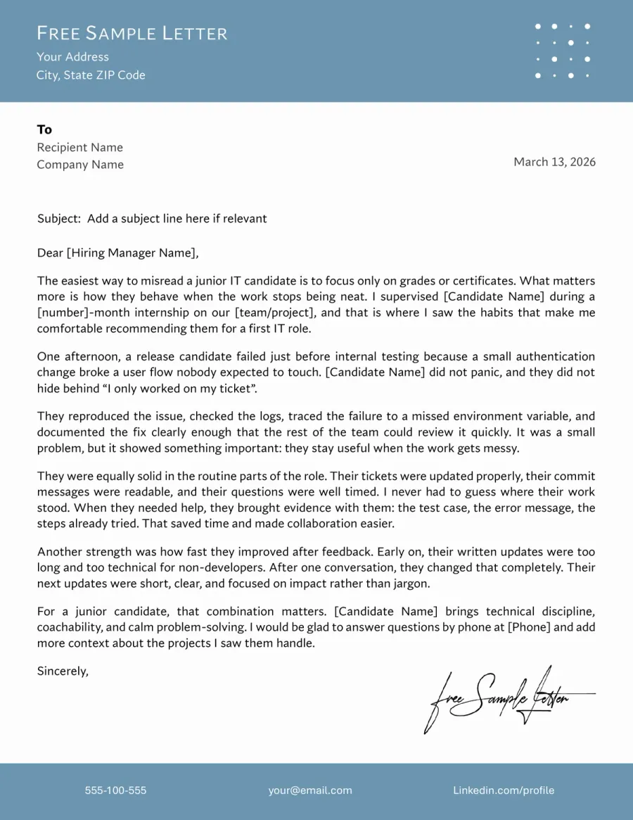 IT Recommendation Letter Template Preview Before Download (Word / PDF)