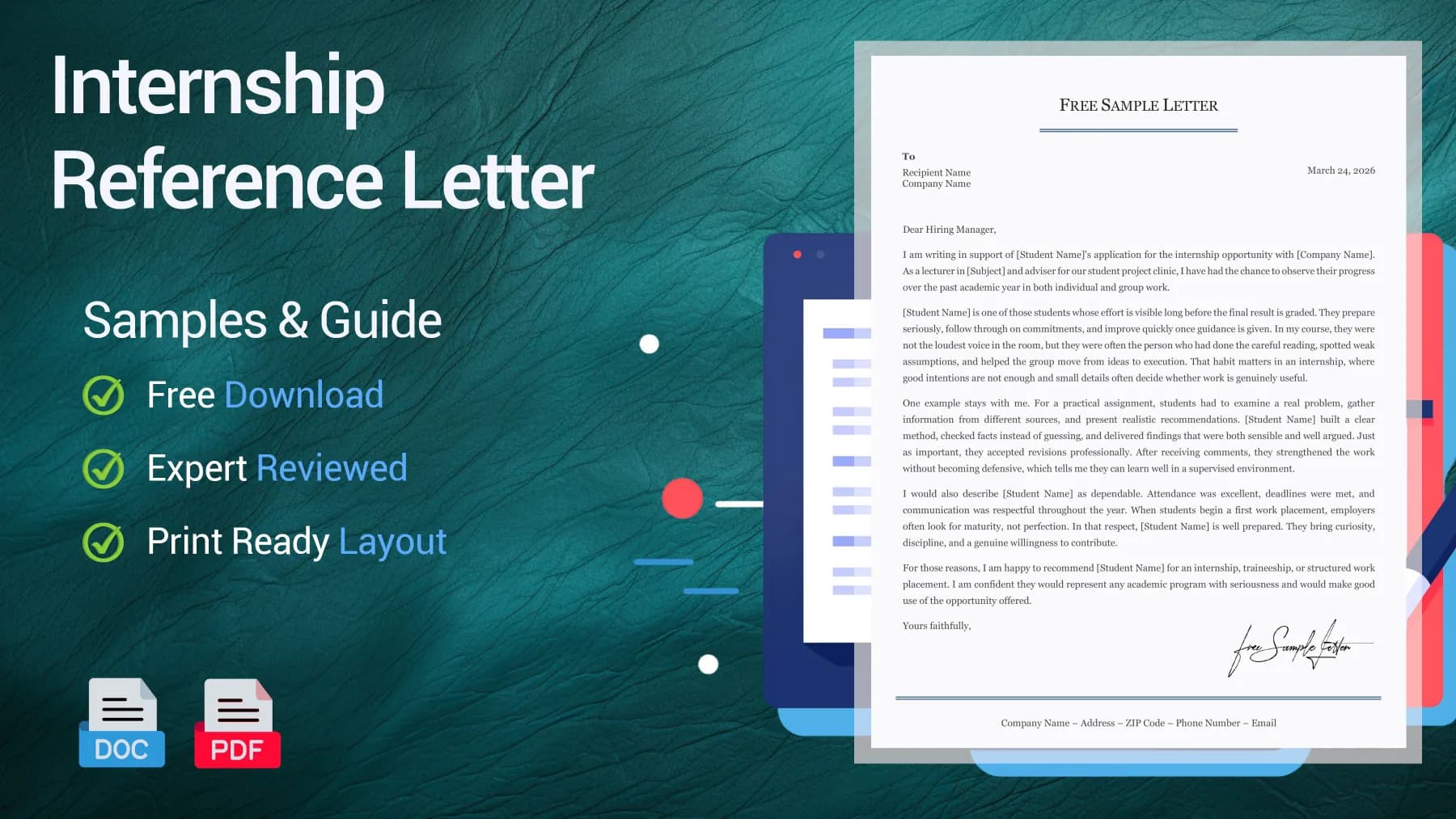 Example of an internship reference letter for a trainee position