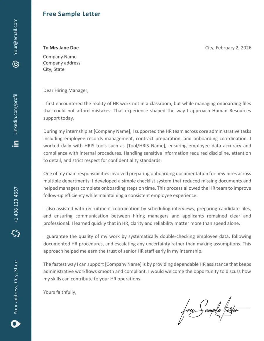 Preview of the HR Cover Letter You Can Download