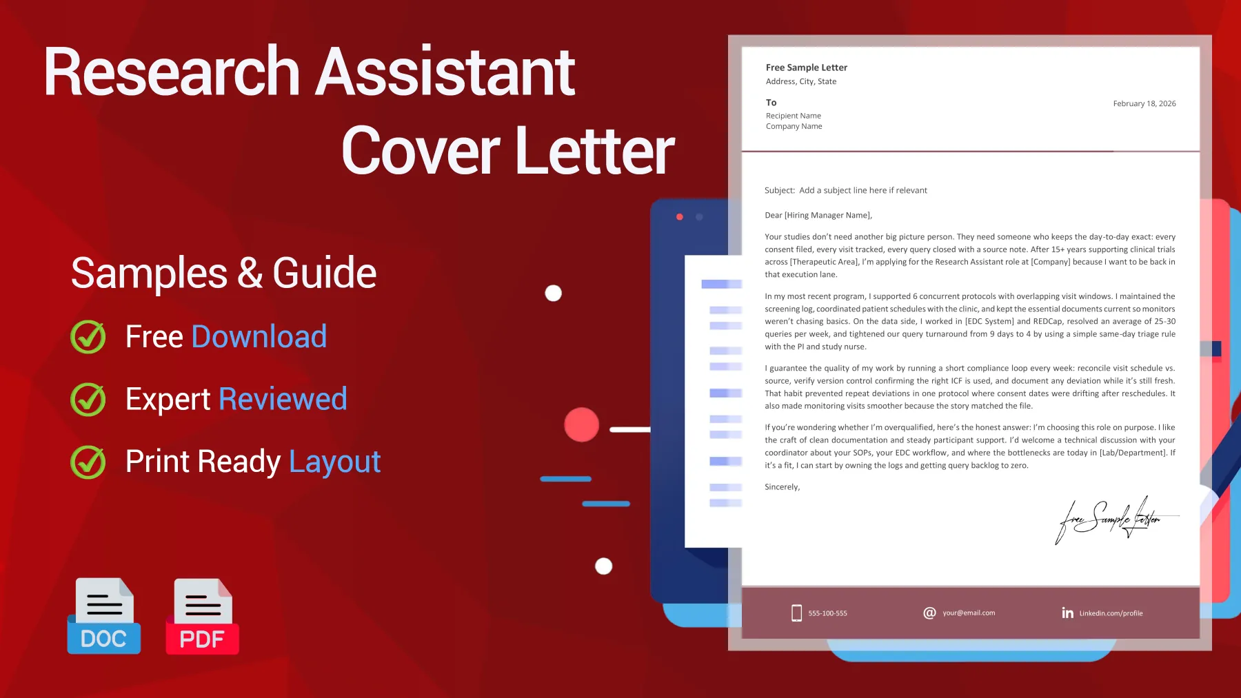 Example of a Research Assistant cover letter for a Research Assistant position