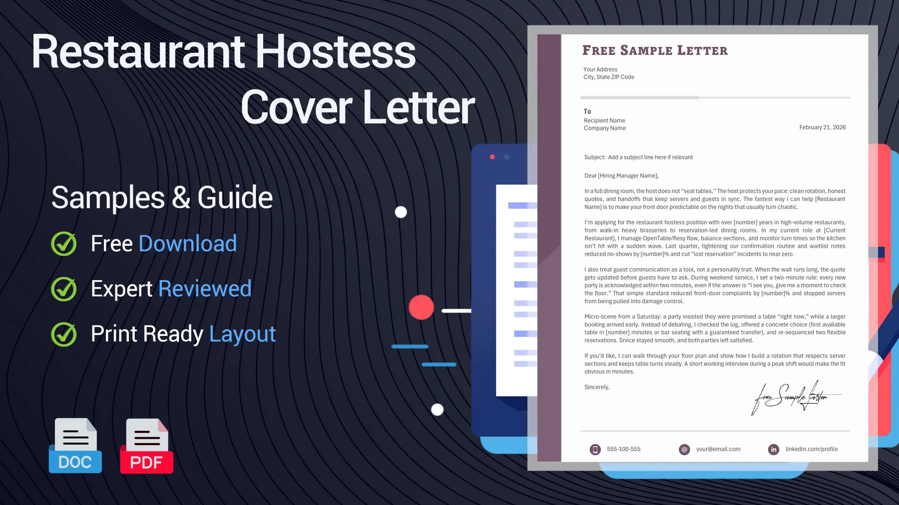 Example of a restaurant hostess cover letter for a restaurant hostess position