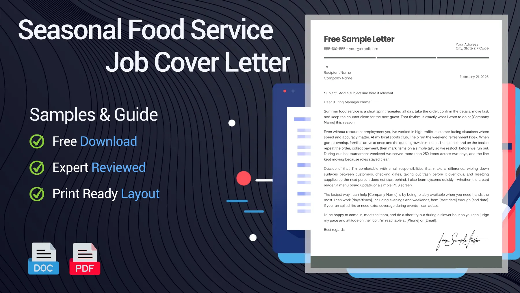 Example of a seasonal food service job cover letter for a seasonal food service position