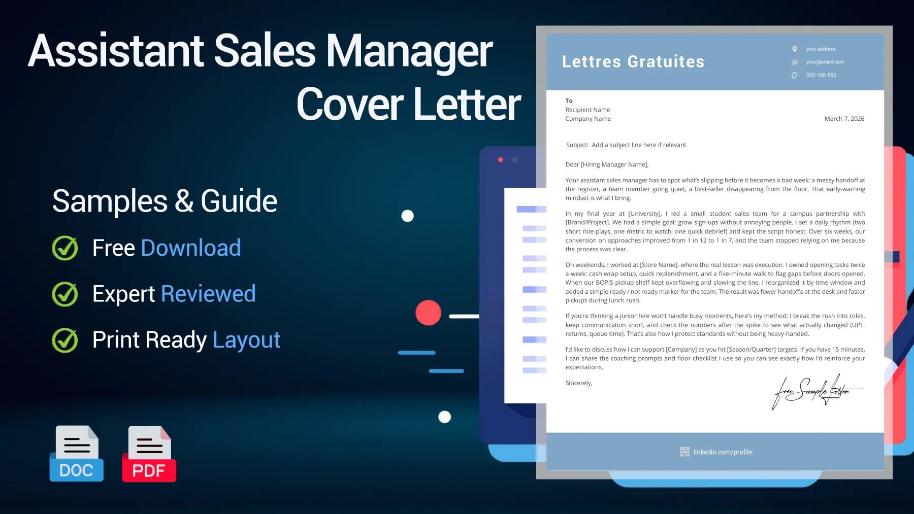 Example of an assistant sales manager cover letter for a retail position