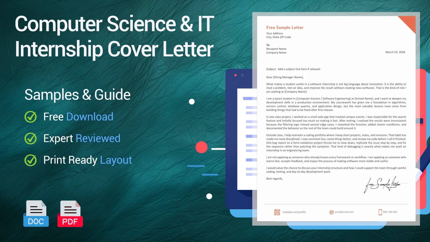 Example of a computer science internship cover letter for an IT position