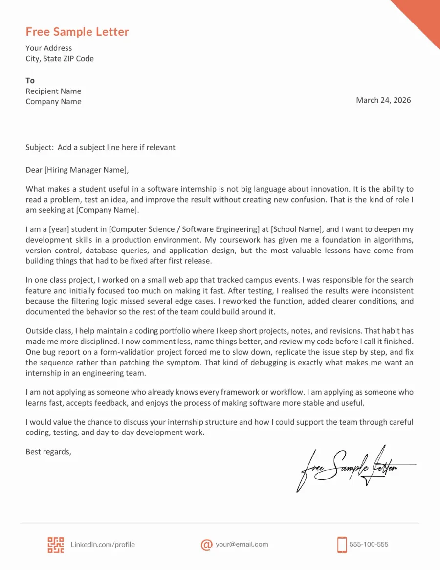 IT Internship Cover Letter Template Preview Before Word/PDF Download
