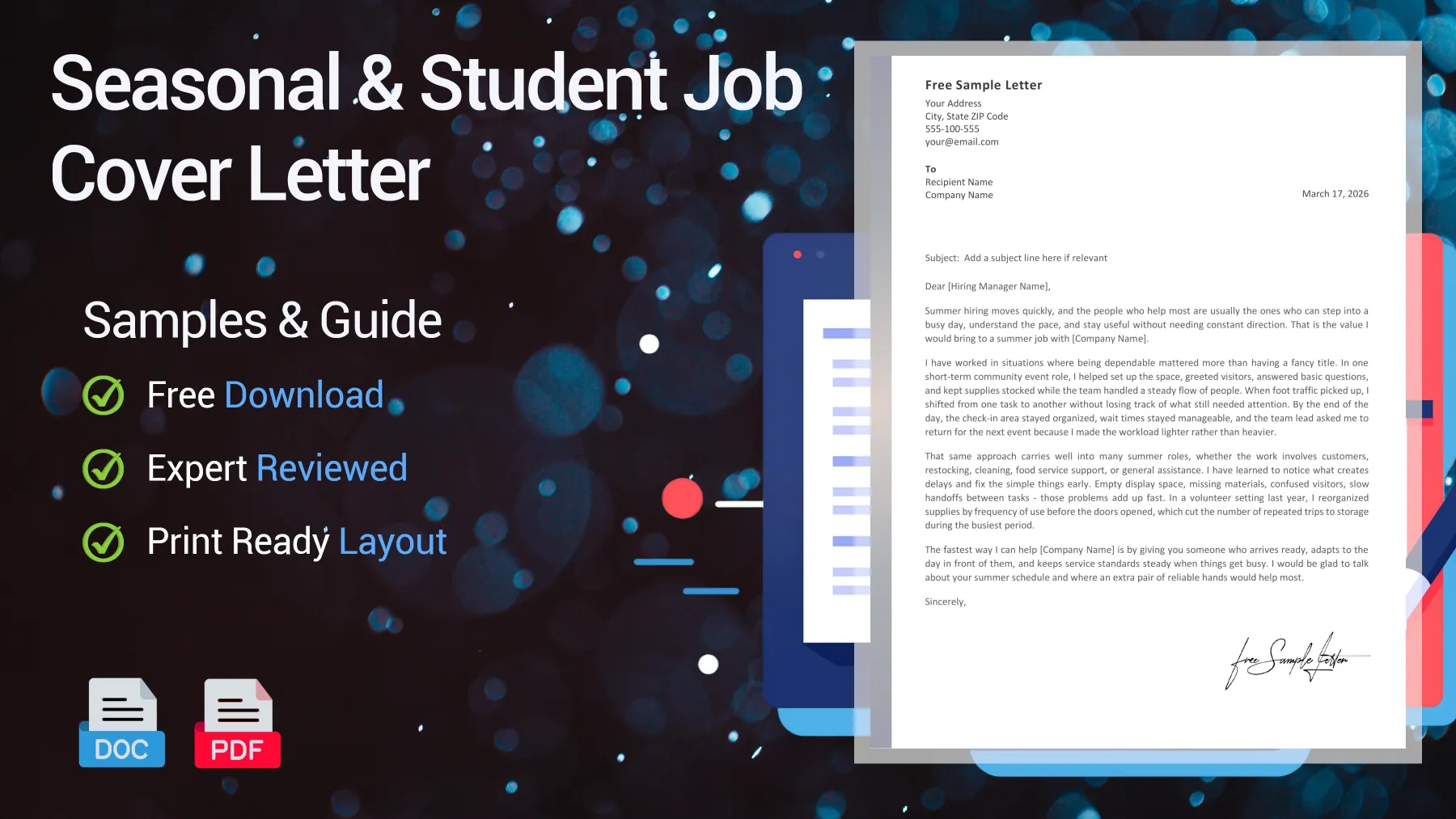 Example of a seasonal employment cover letter for a student, summer or winter job position