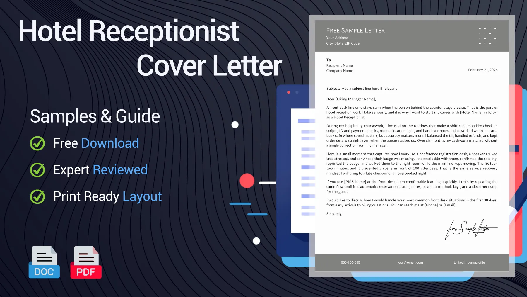 Example of a hotel receptionist cover letter for a front desk position
