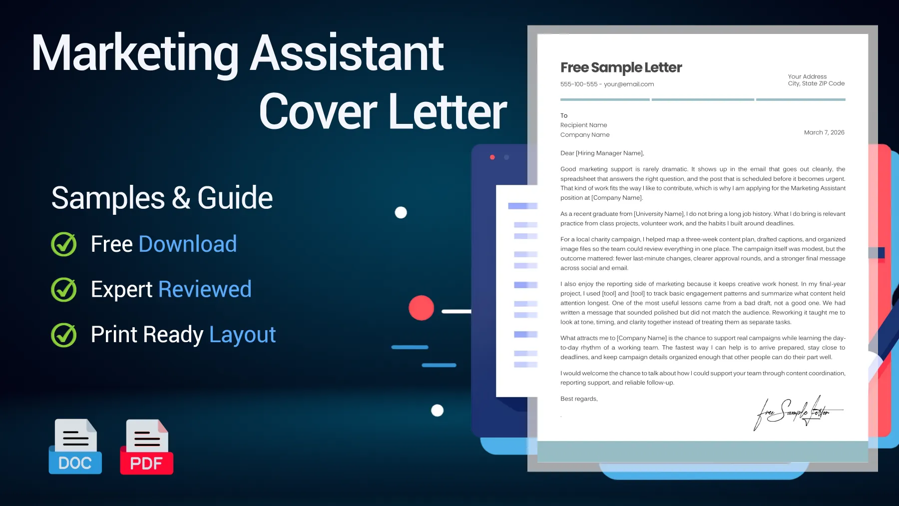 Example of a marketing assistant cover letter for a marketing support position