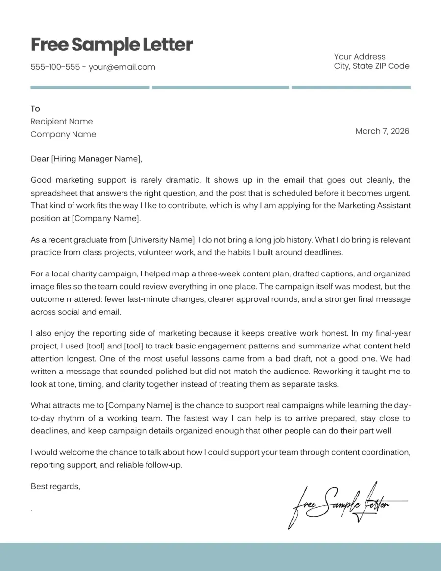Preview our Marketing Assistant Cover Letter Template Before Download Word/PDF