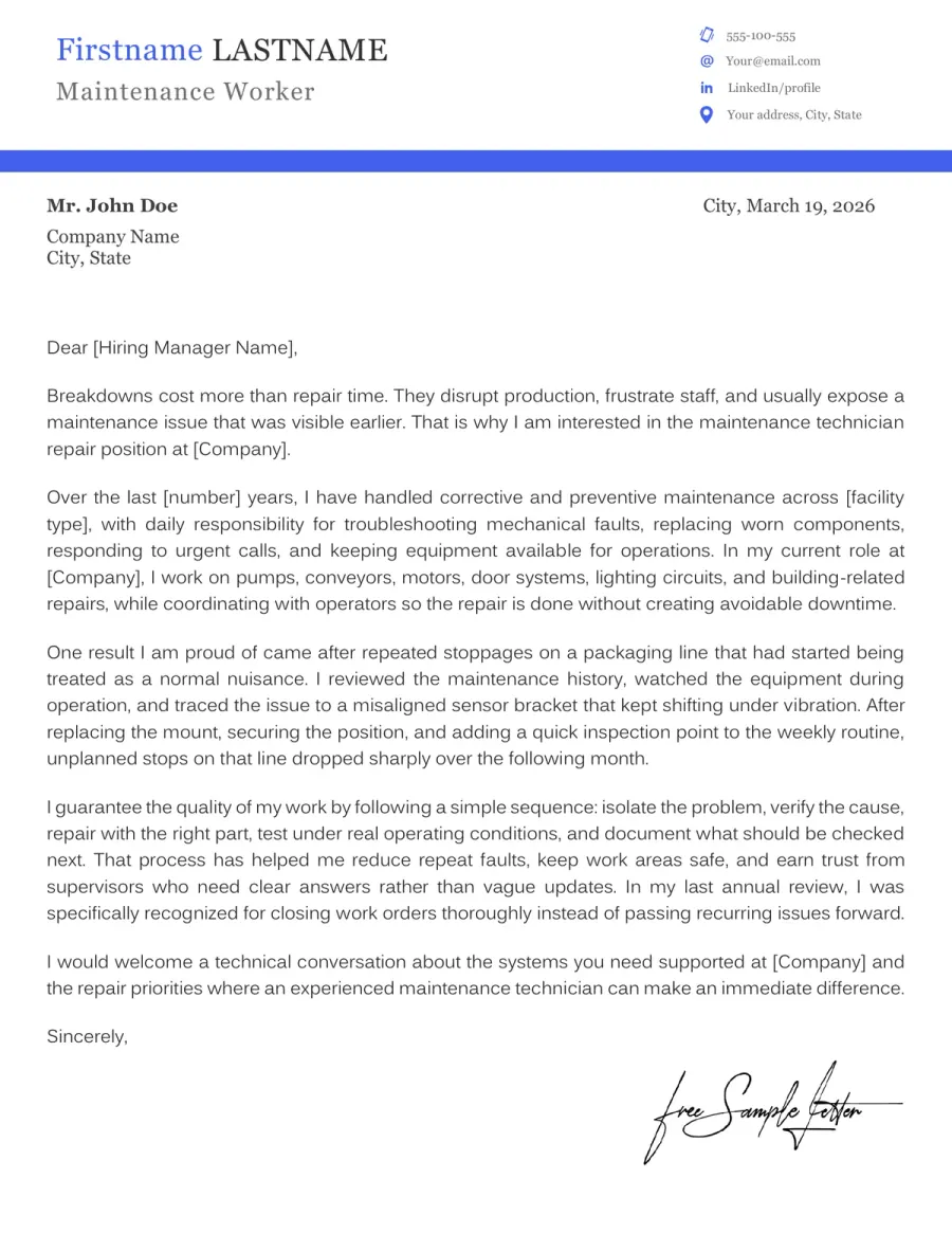 Cover Letter Template Preview and Download (Word/PDF)