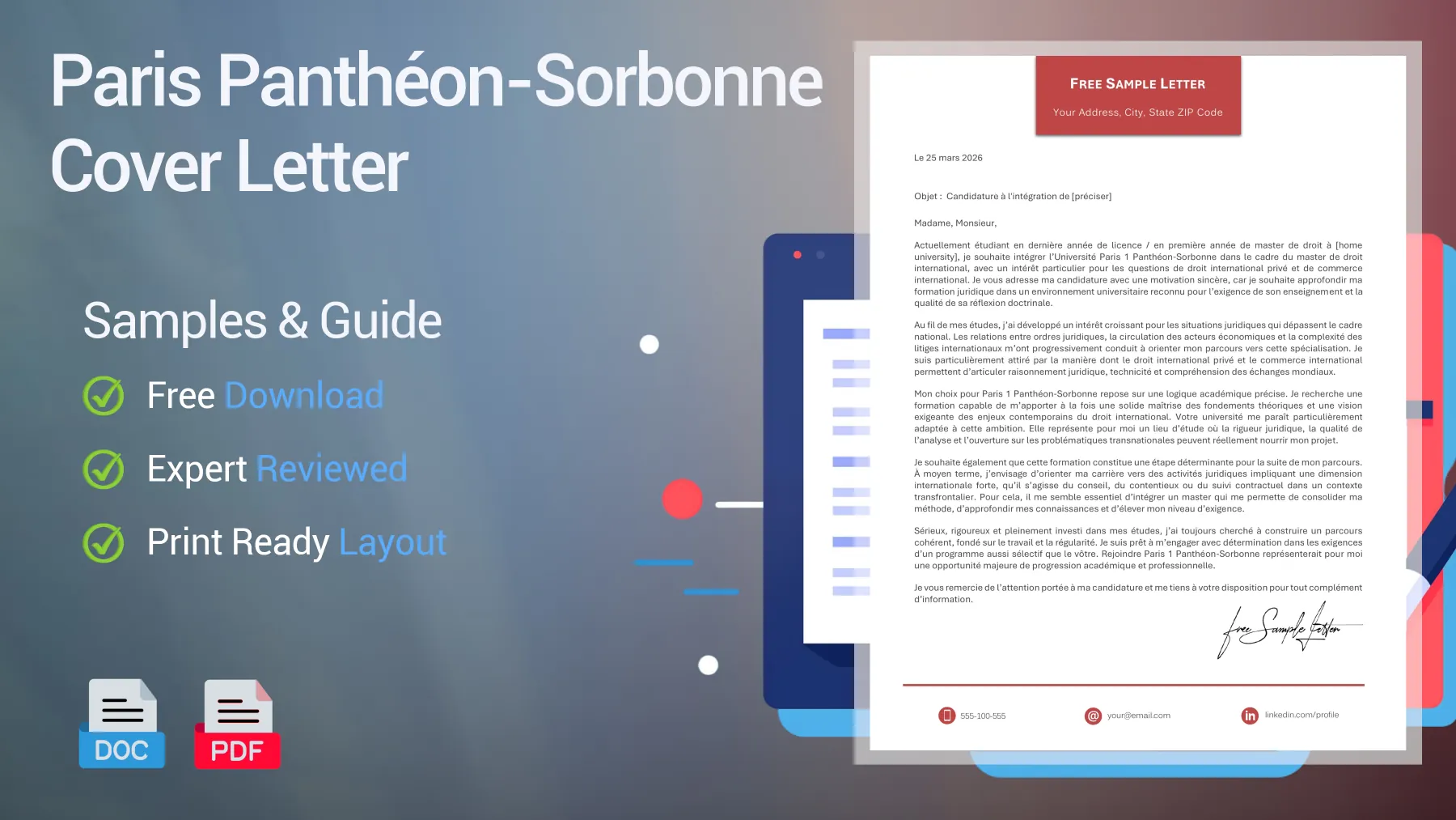 Example of a cover letter for a study position at La Sorbonne in Paris