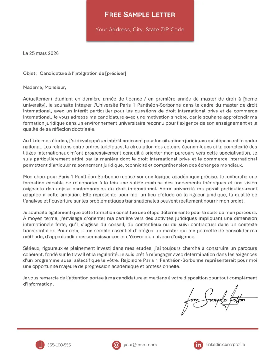 La Sorbonne Cover Letter Template Preview Before Word or PDF Download