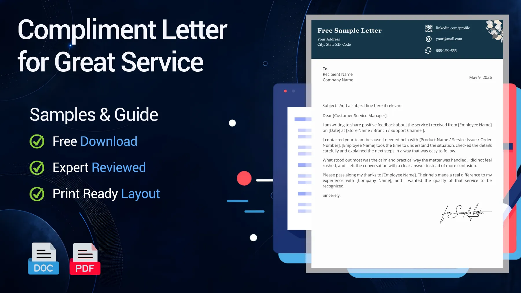 Example of a compliment letter praising great customer service from a company