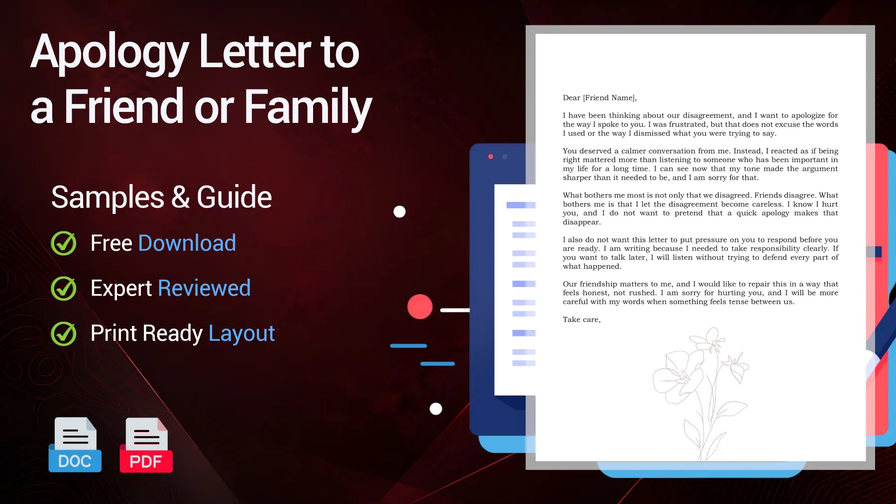Example of an apology letter to a friend or family member after a disagreement