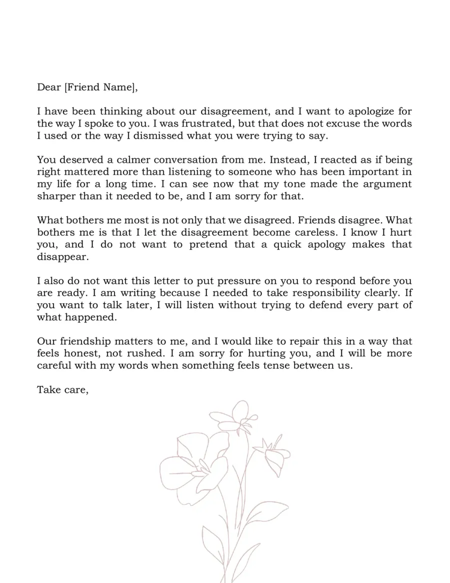 Preview of the Personal Apology Letter Template You Can Download