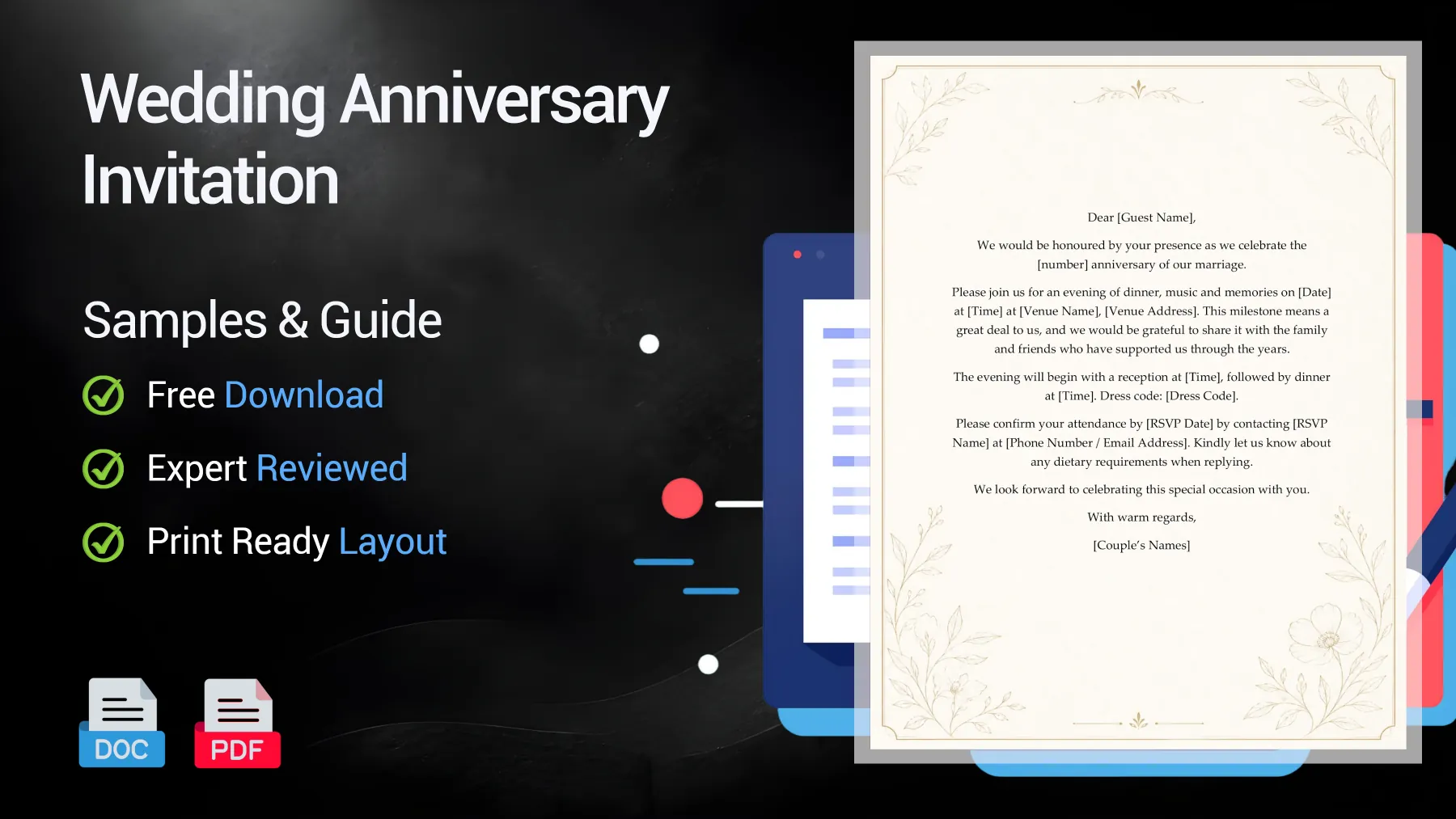 Example of wedding anniversary invitation wording for family, friends and guests
