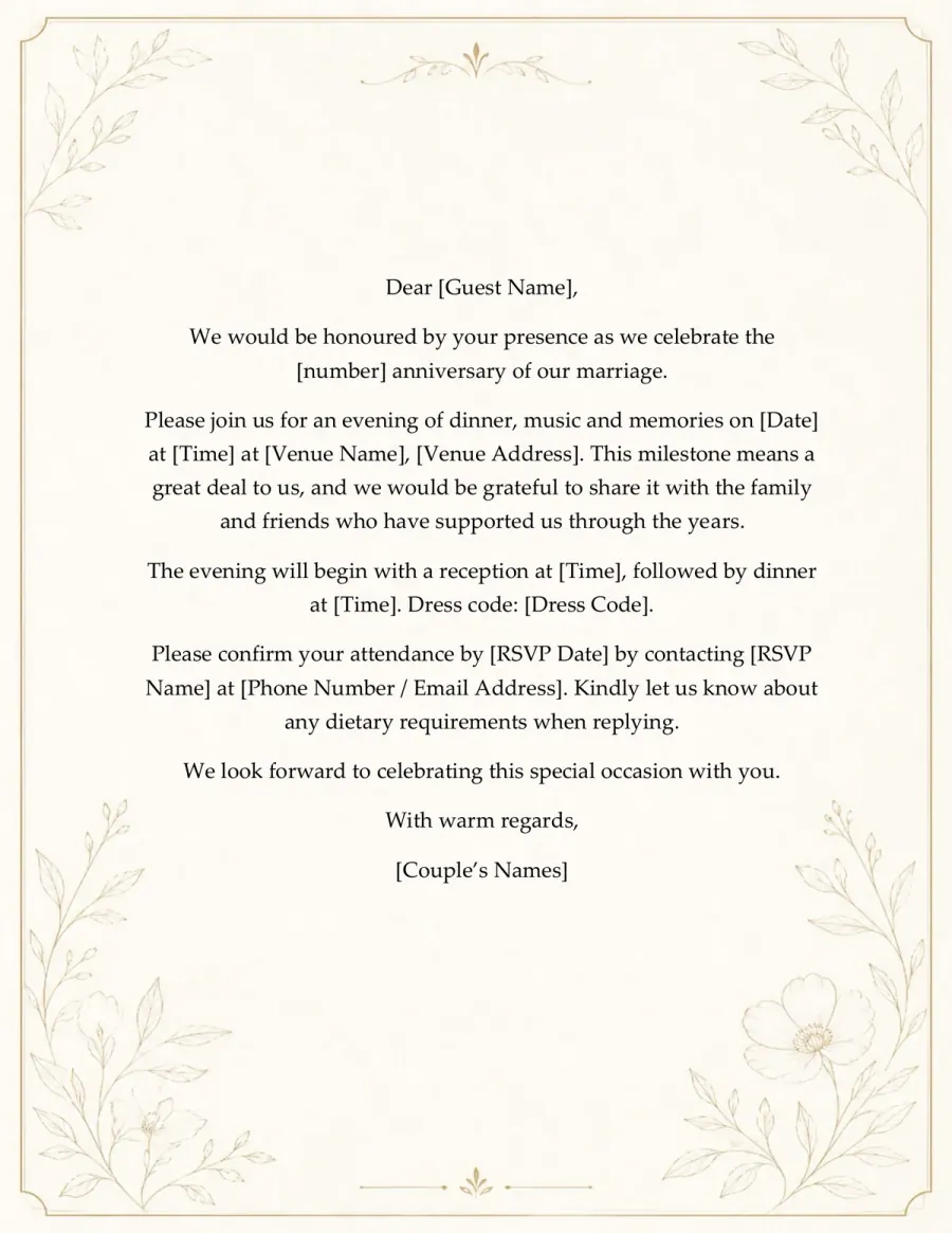 Preview of the Wedding Anniversary Invitation Template You Can Download