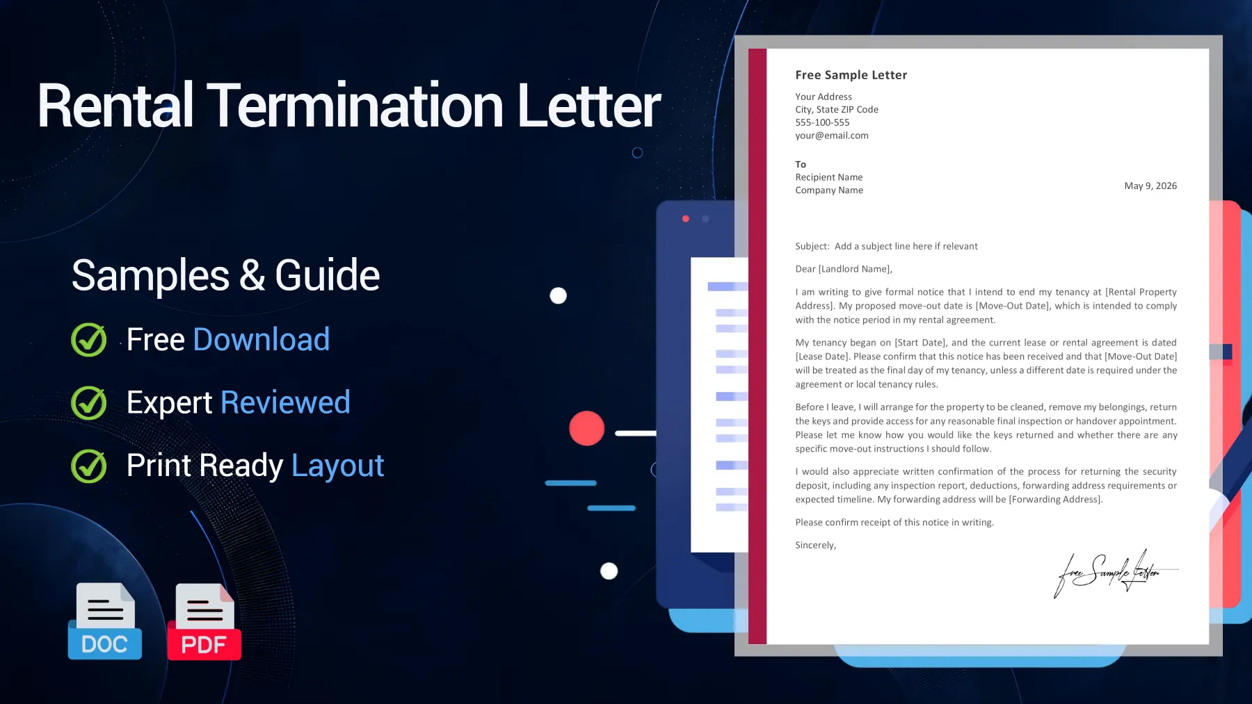 Example of a rental termination letter for a tenant or landlord