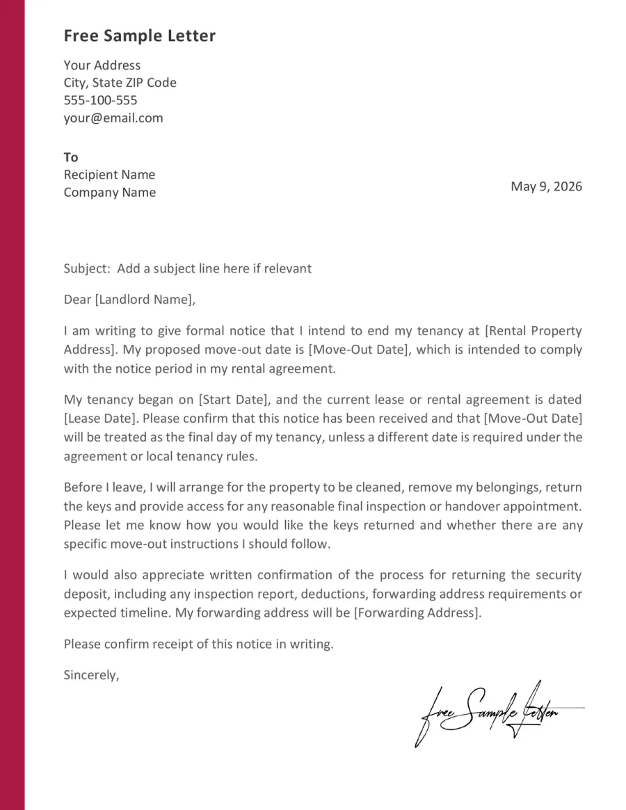 Preview of the Rental Termination Letter Template You Can Download