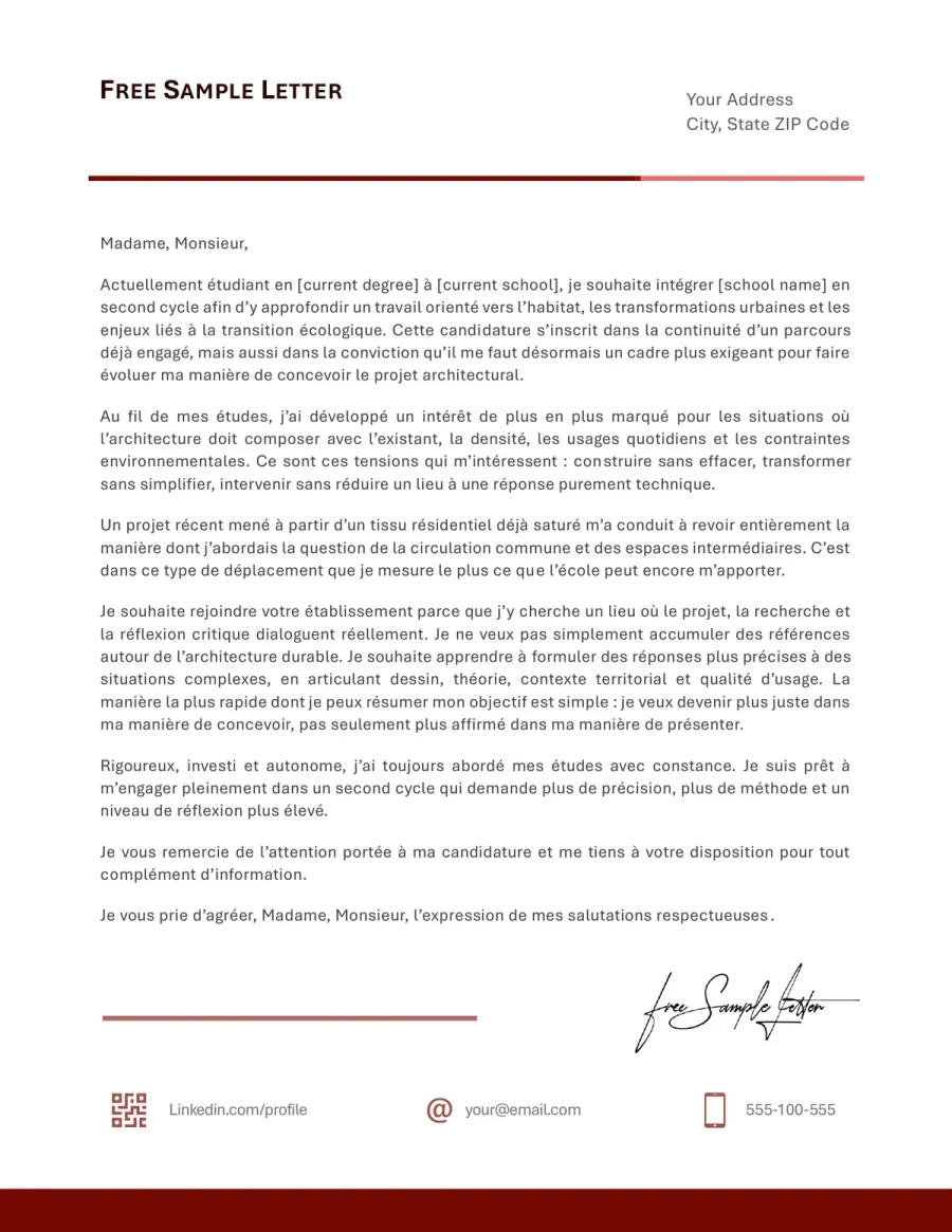 French Architecture School Template Preview Before Word or PDF Download