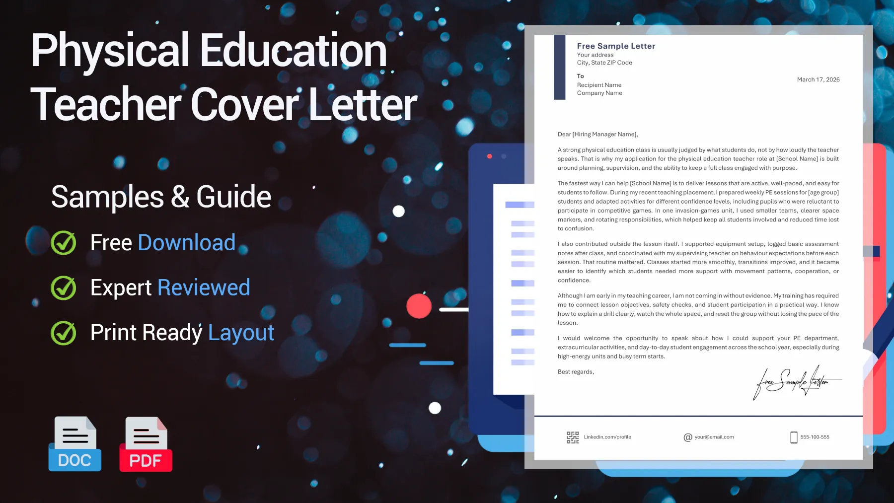 Example of a physical education teacher cover letter for a school position
