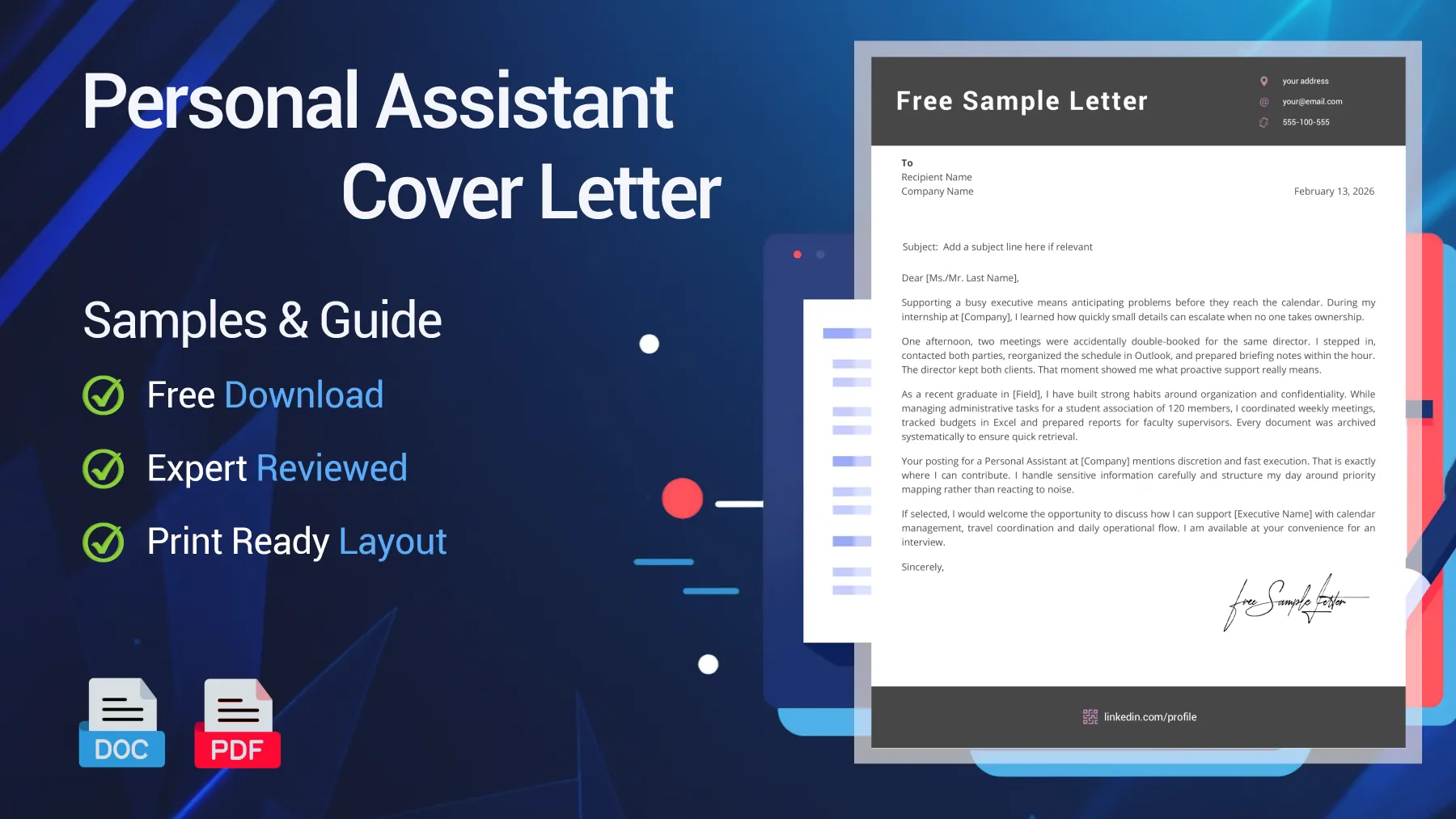 Example of a Personal Assistant cover letter for an executive support position
