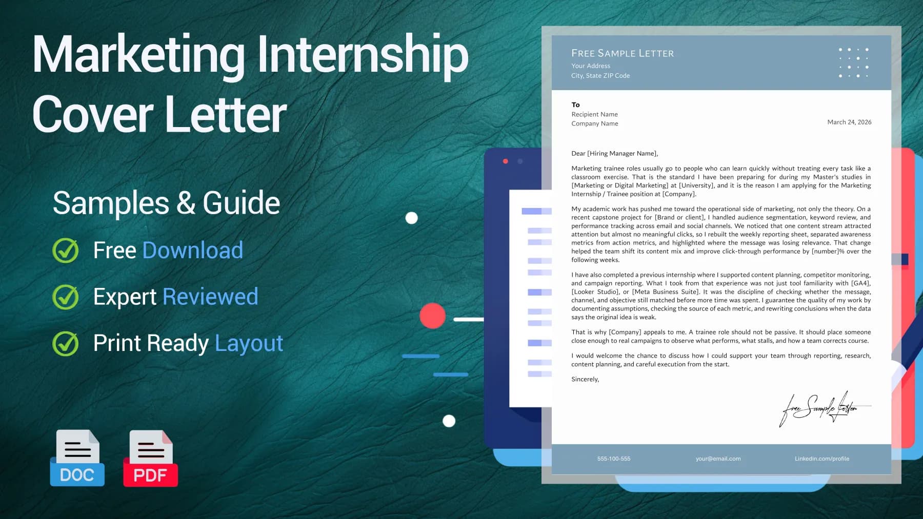 Example of a marketing internship cover letter for a trainee position