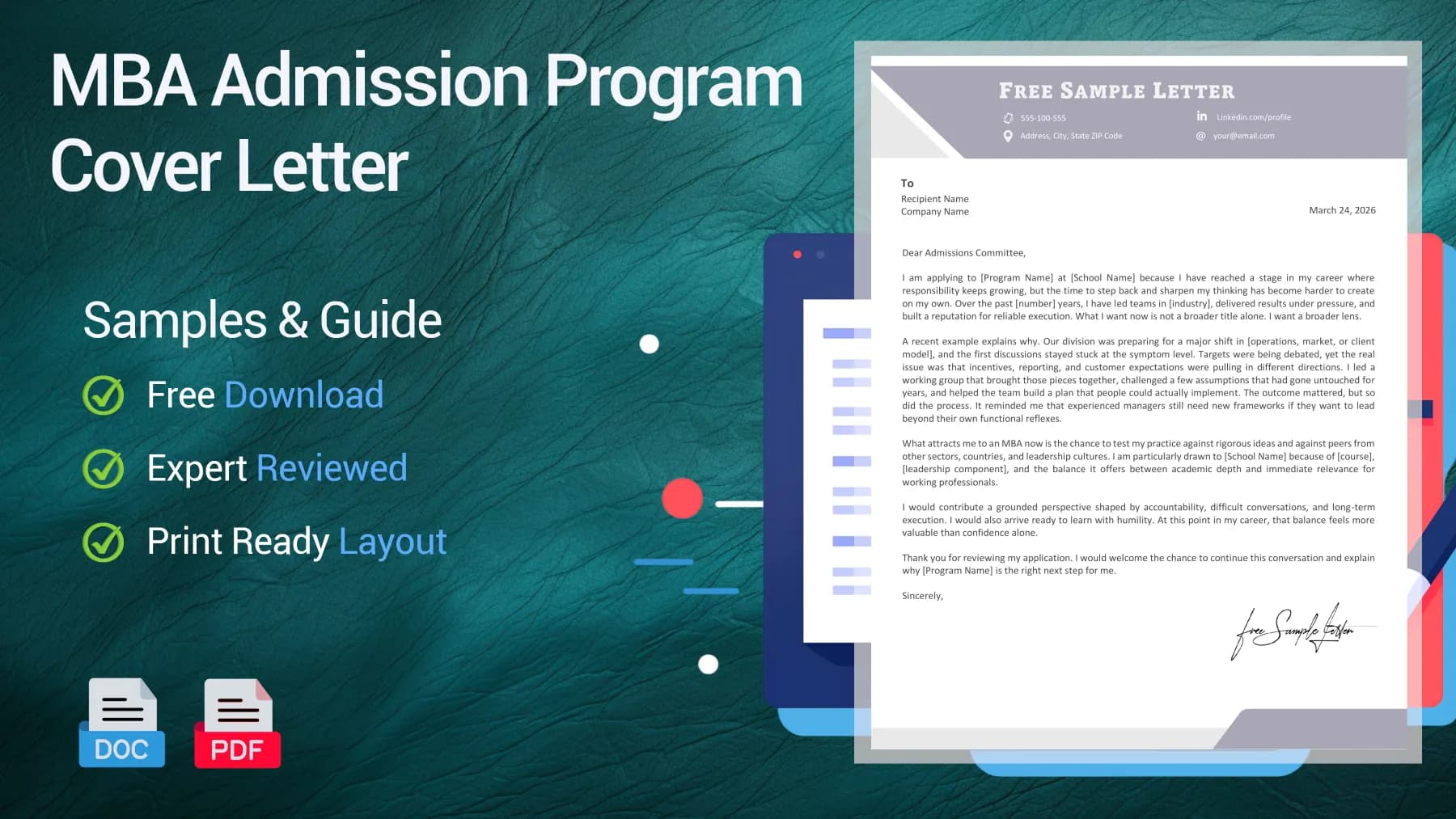 Example of an MBA program cover letter for business school admission