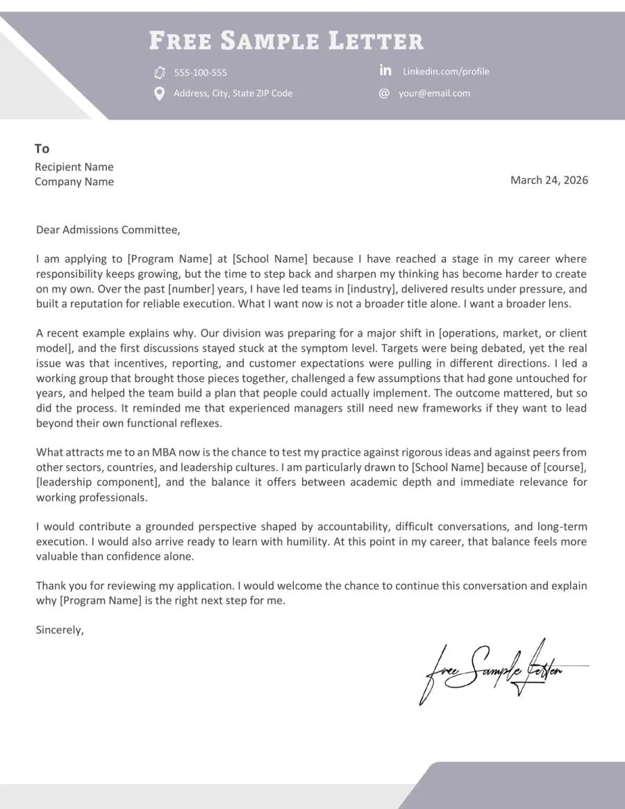 MBA Cover Letter Template Preview Before Word and PDF Download