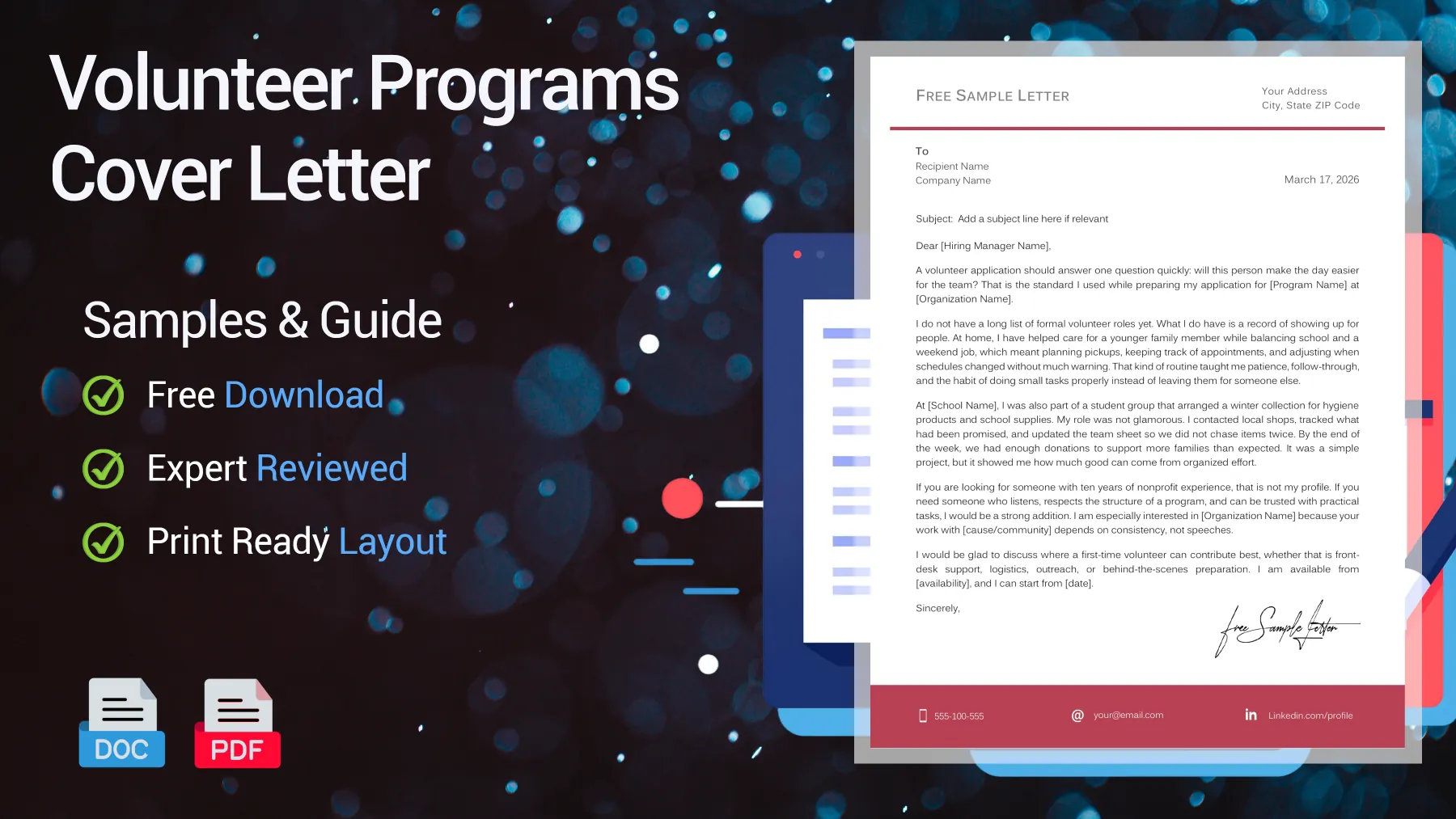 Example of a volunteer programs cover letter for a volunteer position