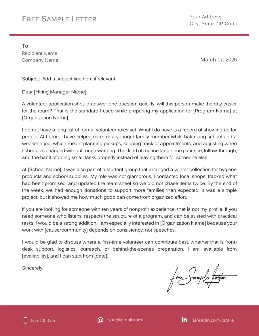 Volunteer Programs Cover Letter Template Preview Before Word or PDF Download