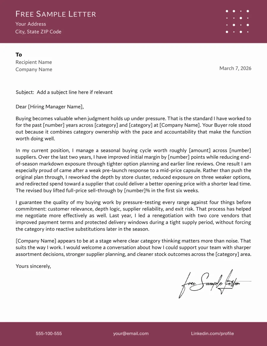 Buyer Cover Letter Template Preview Before Word and PDF Download