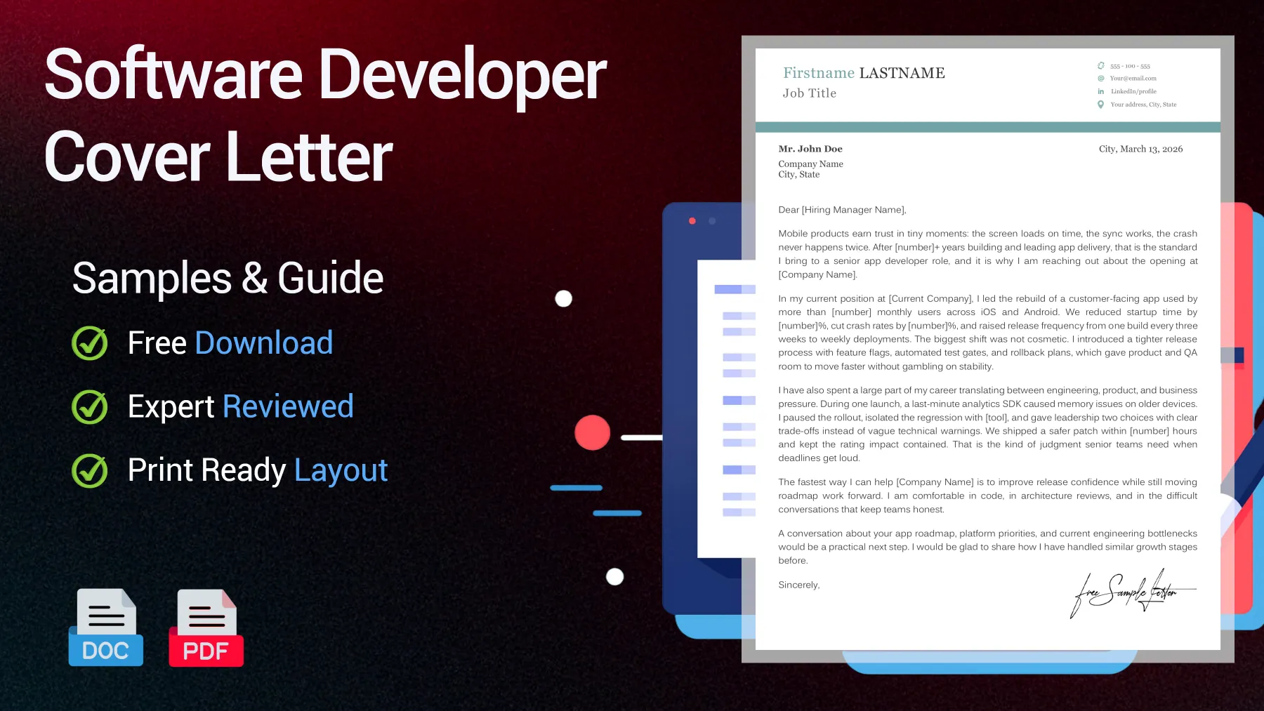 Example of a software developer cover letter for a software engineer position