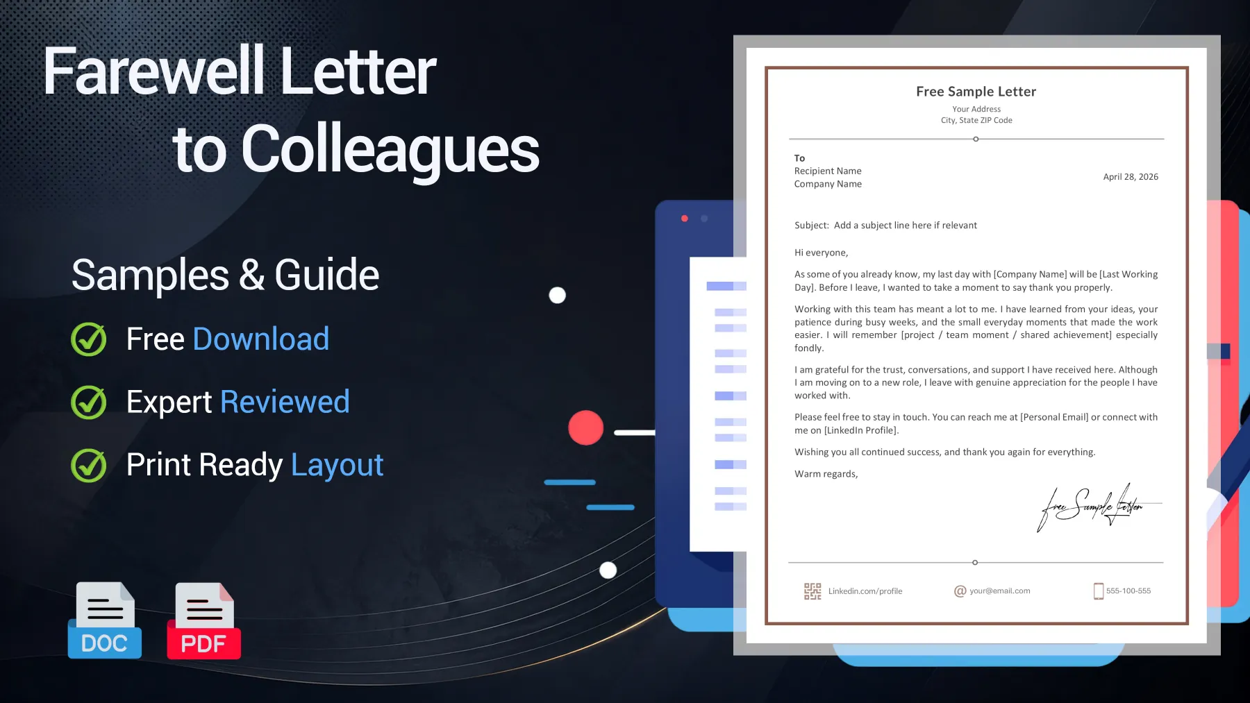 Example of a goodbye email and farewell letter to coworkers after leaving a job