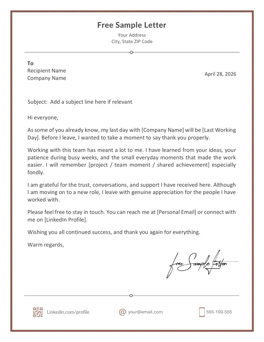 Preview of the Farewell Letter Template You Can Download