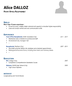 Front Office Receptionist Resume